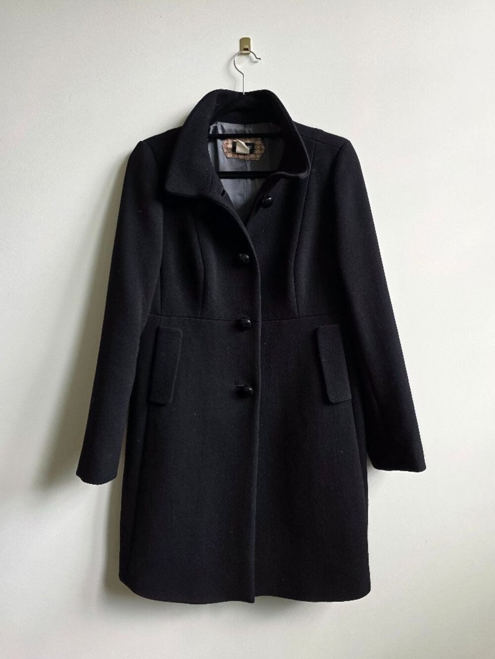 Size 10 J. Crew  Classic 2-Pocket Lady Day Coat, Wool/Nylon Blend, Black